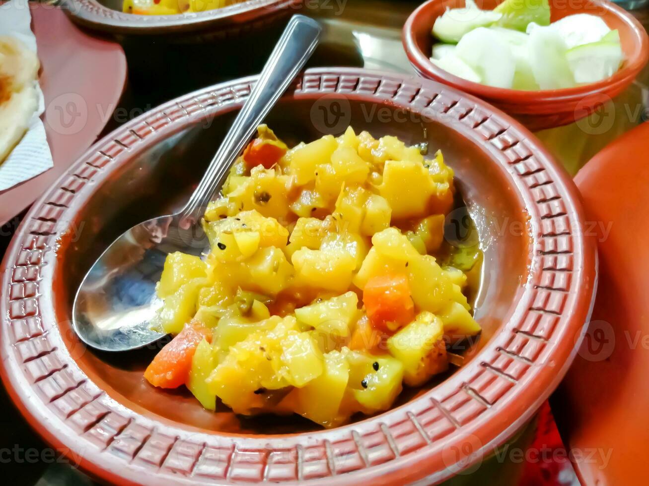 Traditional Bangladeshi Breakfast, Ruti and Sajbi vaji. photo