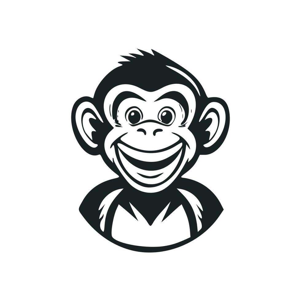 Black and white Simple logo with Sweet and cute monkey. vector