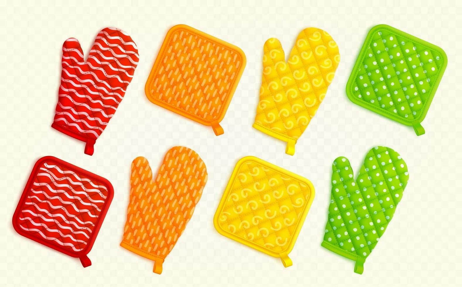 Kitchen mittens and potholders, oven mitts vector