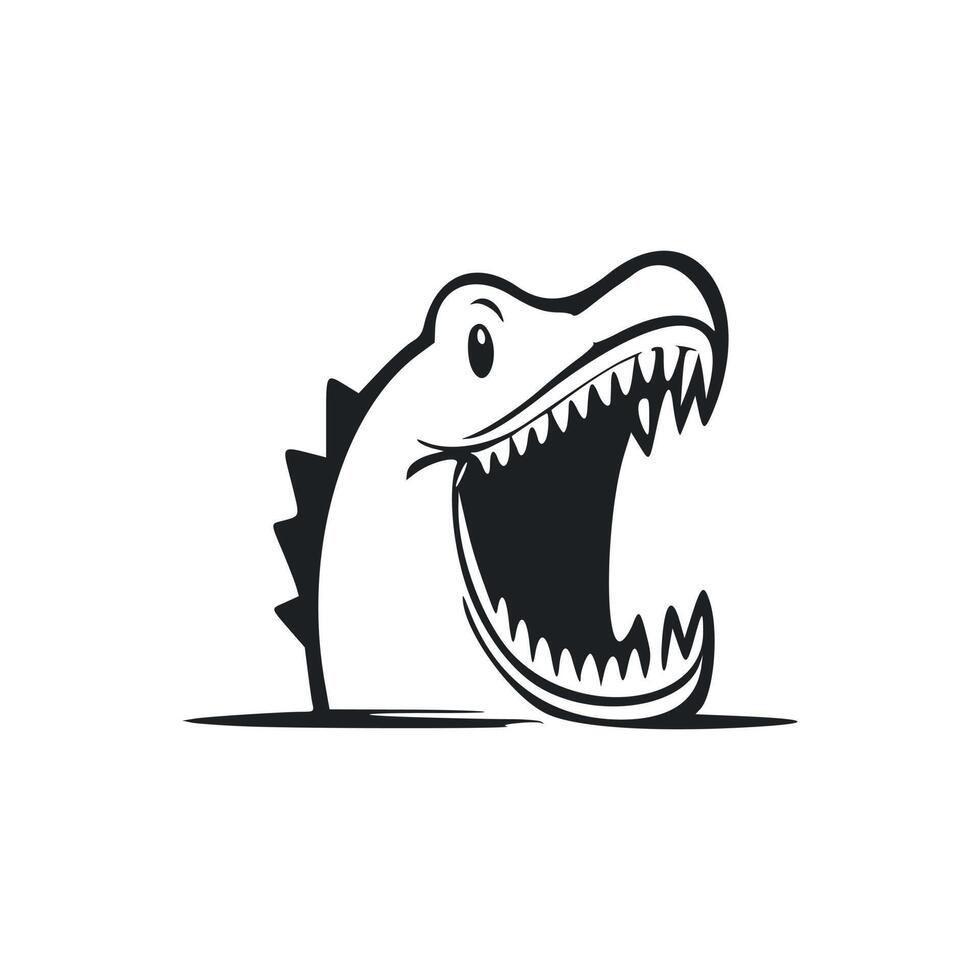 Black and white minimalistic logo with cute Cheerful crocodile. vector