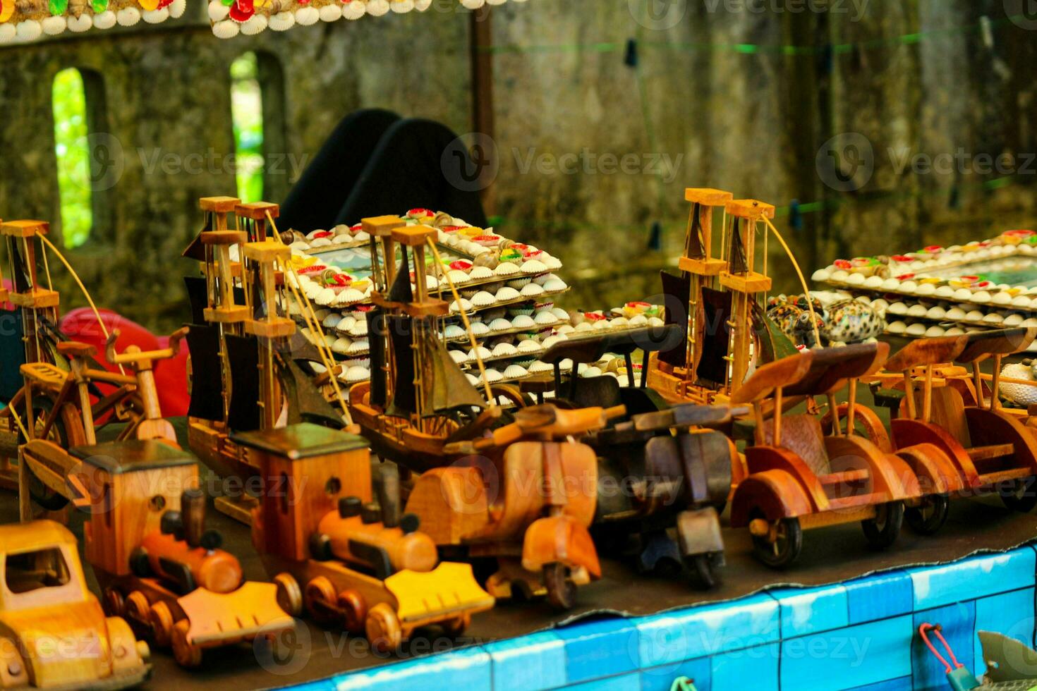 Crafts made of polished wood. Yogyakarta typical souvenirs. photo