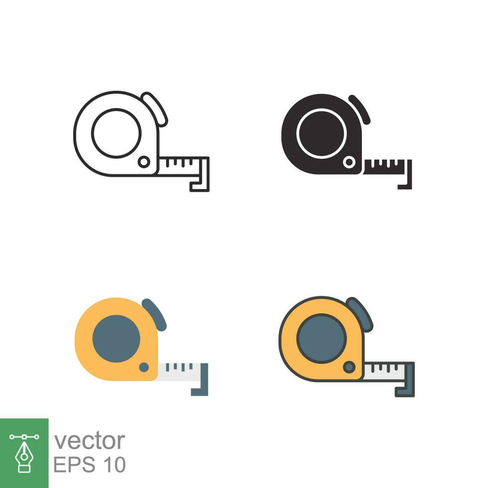 Measure tape icon in different style. Simple outline, solid, flat, filled outline symbol. Meter, length, metric, size concept for app and web. Vector illustration isolated on white background. EPS 10.