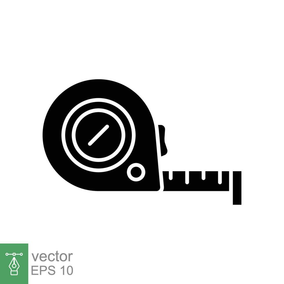 Measure tape icon. Simple solid style. Glyph, meter silhouette, length, metric, size concept for app and web. Vector illustration isolated on white background. EPS 10.