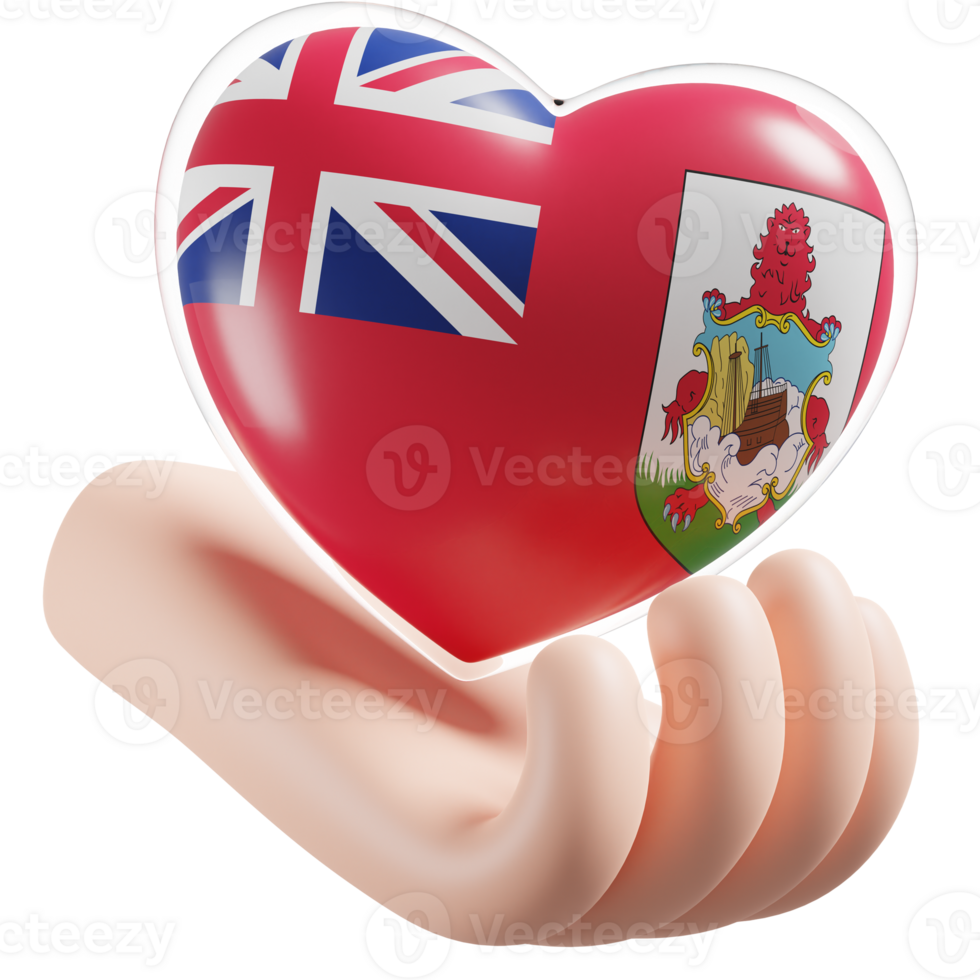 Bermuda flag with heart hand care realistic 3d textured png