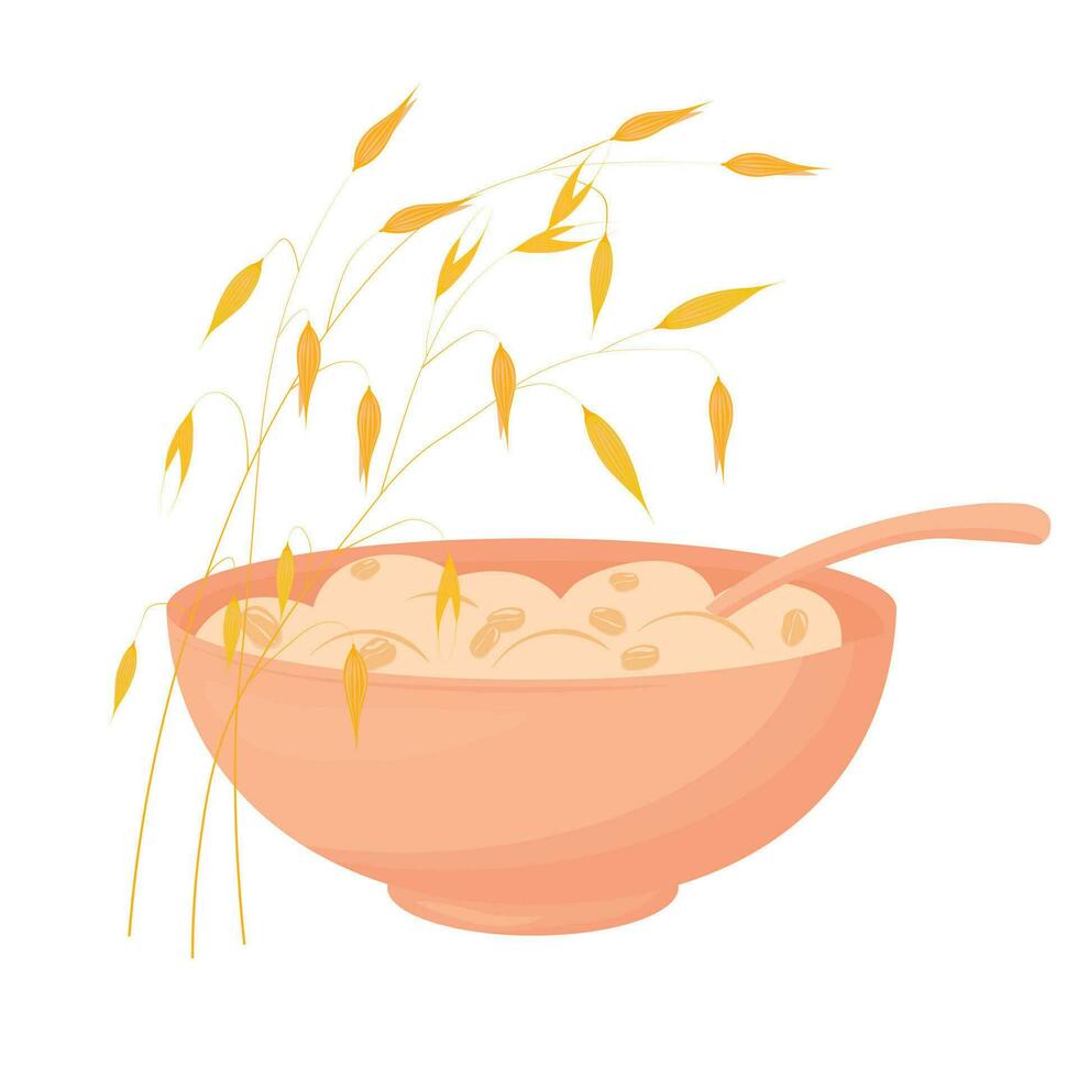 Healthy breakfast oatmeal porridge in bowl. Vector illustration. Warm porridge oats, vegan vegetarian weight loss dieting breakfast food. isolated on a white background.