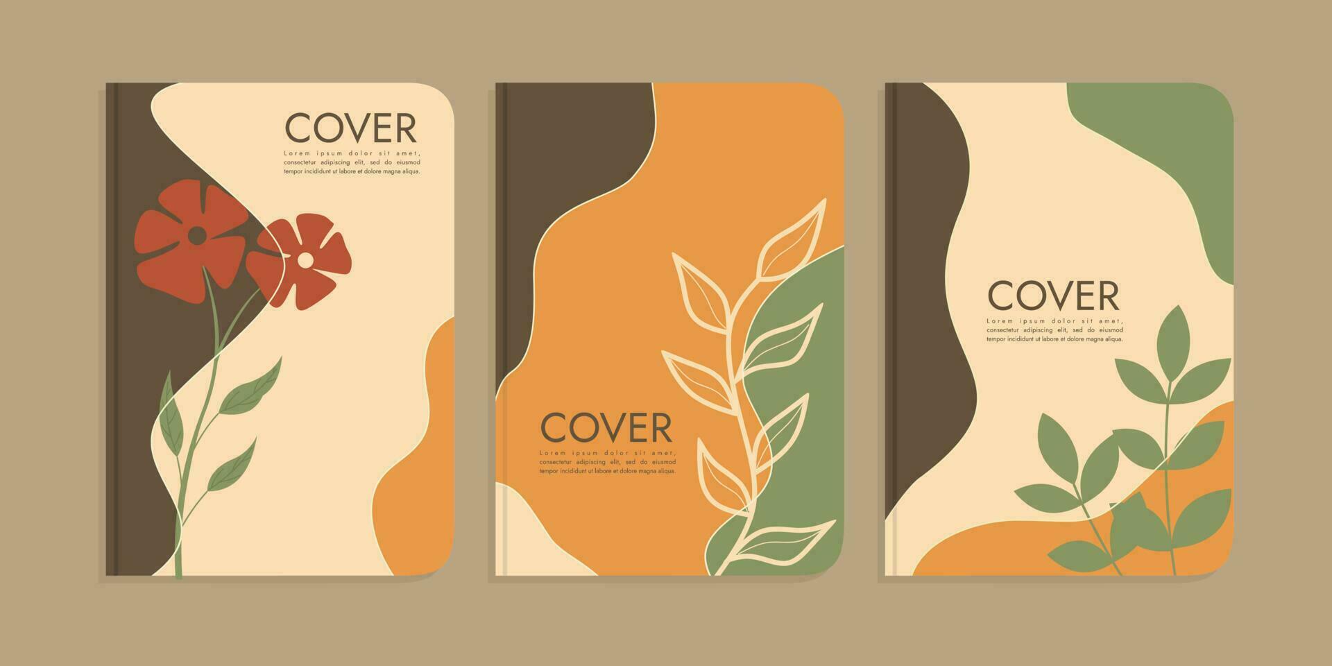 set of book cover designs with hand drawn floral decoration. abstract retro botanical background A4 size For book, binder, diary, planner, brochure, notebook, catalog vector