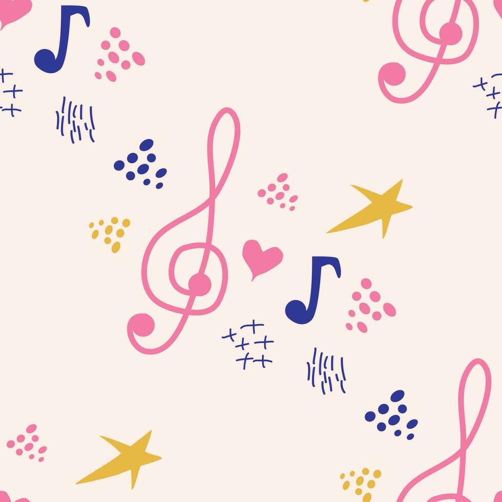 Pink, blue pastel texture with musical notes and a treble clef. Template for festival flyers vector