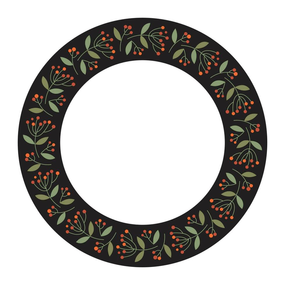 Elegant vector wreath. Floral circle frame, design element for invitations, greeting cards, posters, blogs. Delicate branches and leaves.