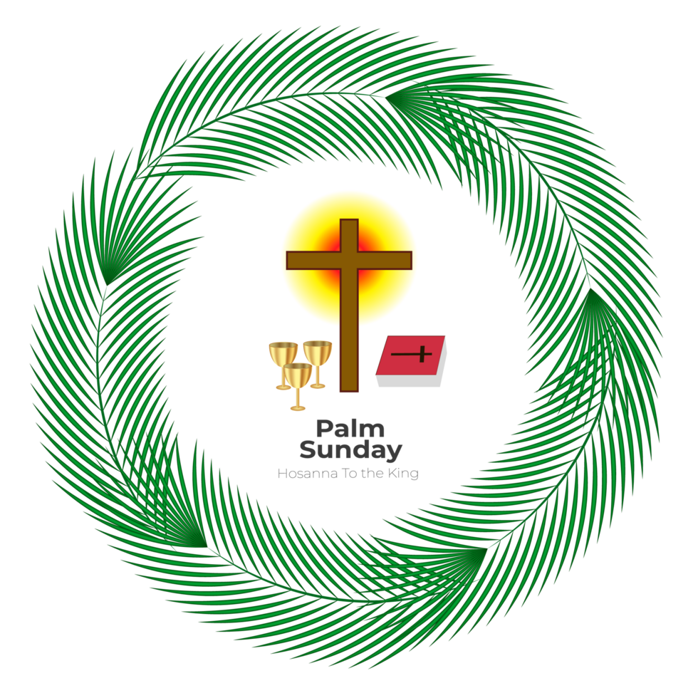 Ppalm sunday design with cross and palm leaf png