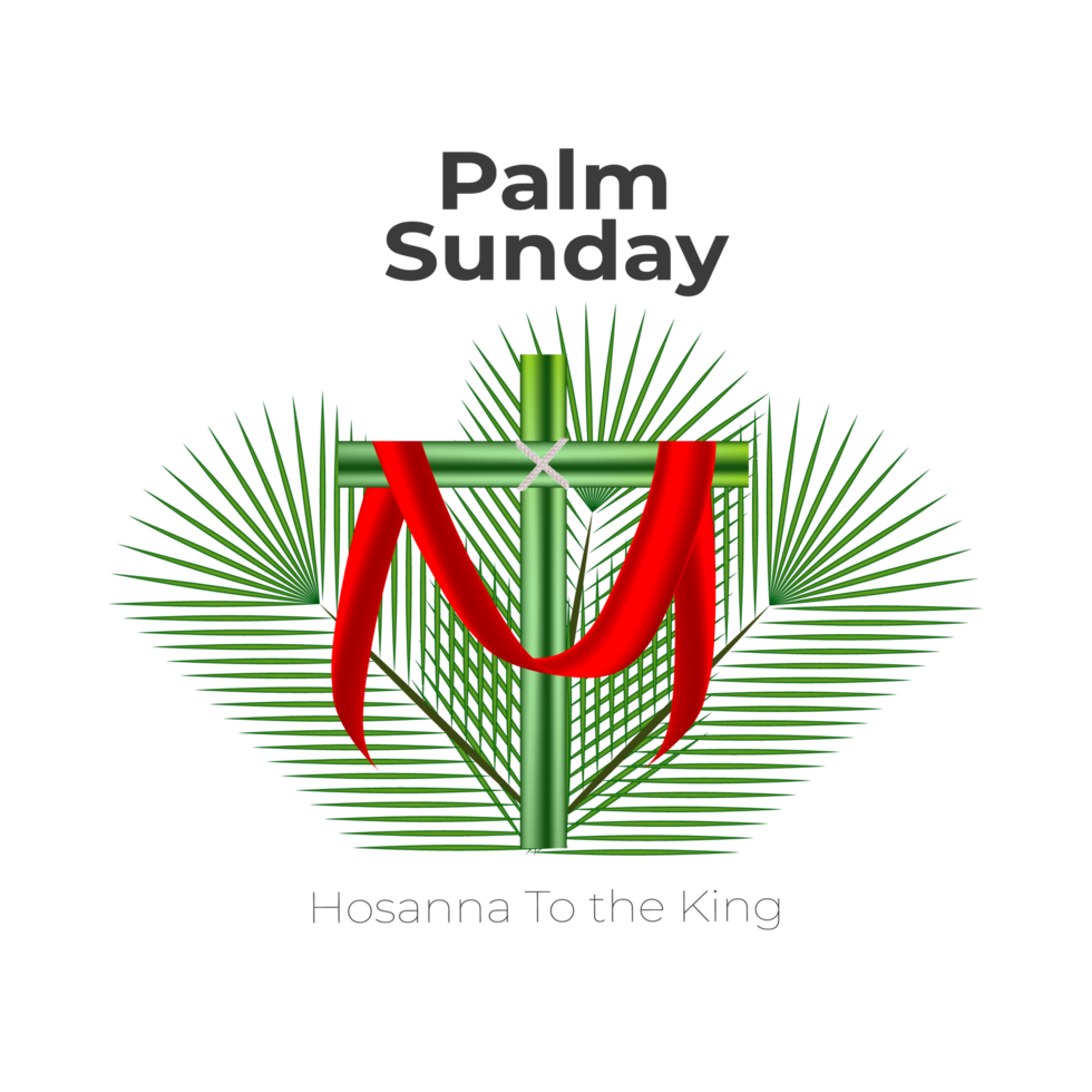 Ppalm sunday design with cross and palm leaf png