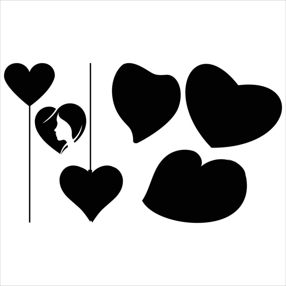 Heart Set Vector Silhouette Valentines Day Love Silhouette White  Background Hearts Vector