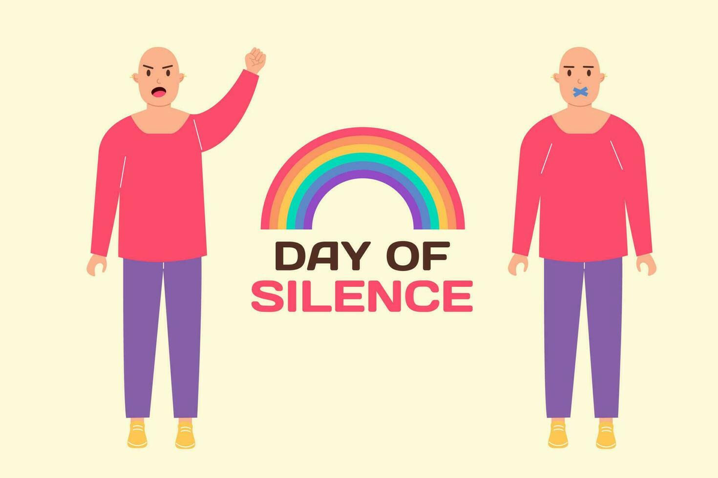 LGBT Day of Silence. A man shouting loudly, a man with a closed, taped mouth vector