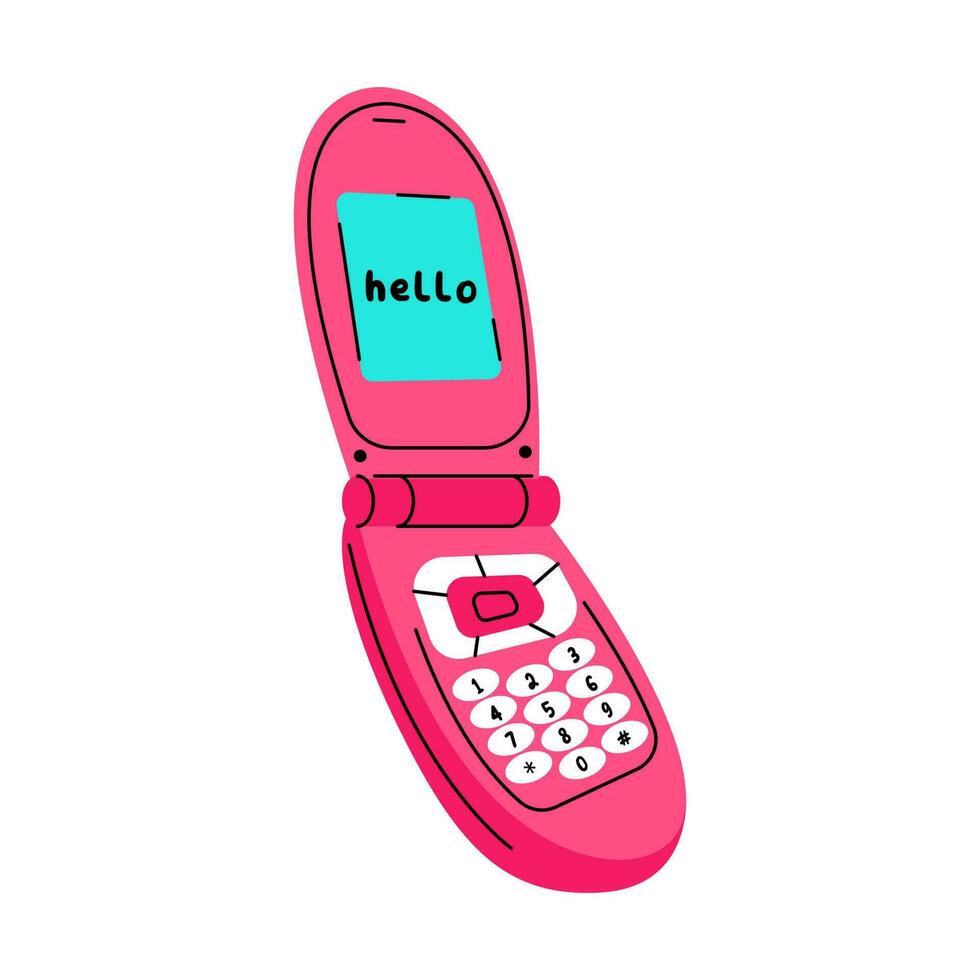 Retro phone with physical numeric keypads. 2000s mobile. Flat vector illustration.