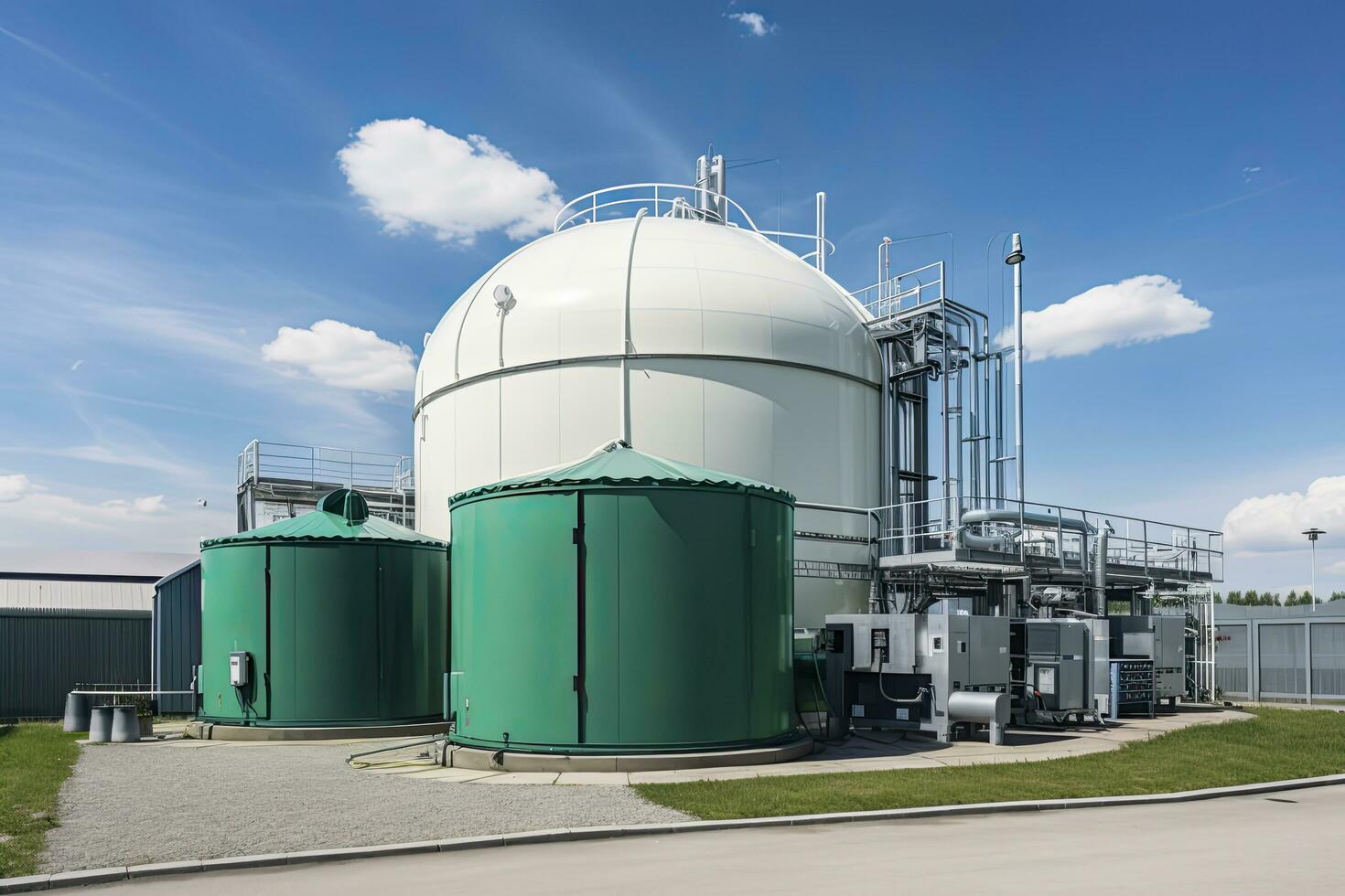 Green Hydrogen renewable energy production facility - green hydrogen gas for clean electricity solar and windturbine facility photo