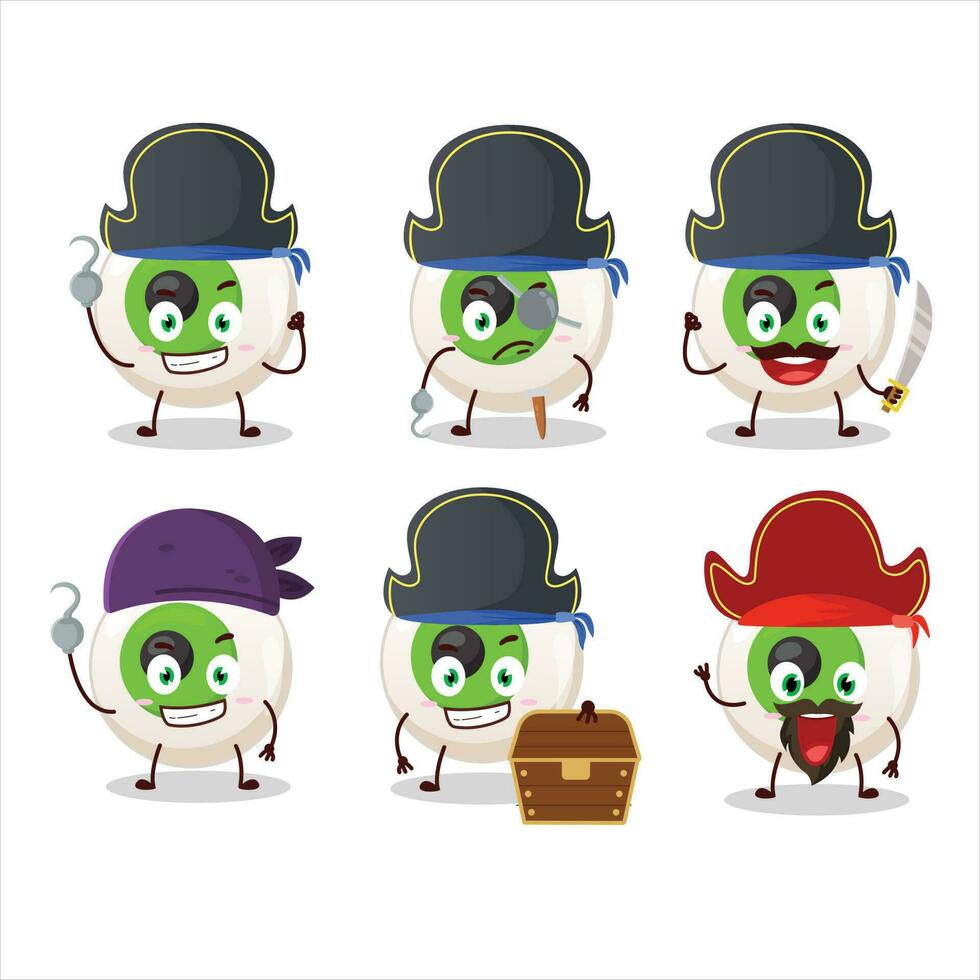 dibujos animados personaje de ojo caramelo con varios piratas emoticones vector