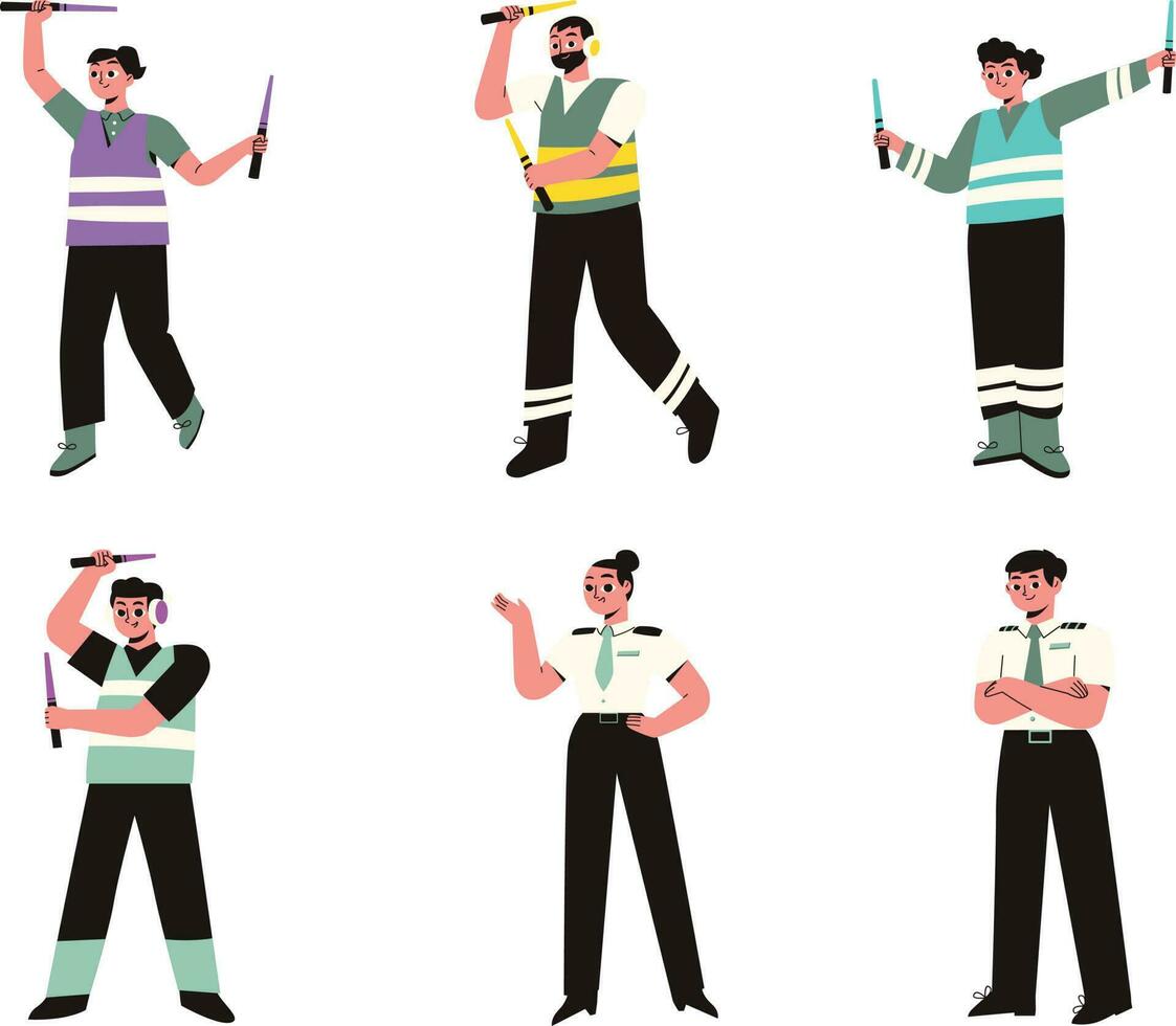 Vector set of police officers. Policeman, security guard, policeman, fireman,