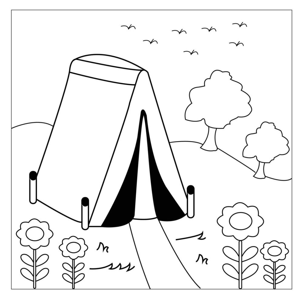 vector cámping colorante página para carpa para niños valores ilustraciones cámping ocupaciones