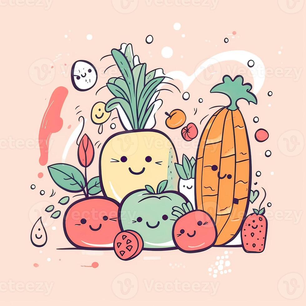 Seamless pattern with vegetables.Seamless pattern can be used for t-shirt graphics, print. Vector illustration. . photo