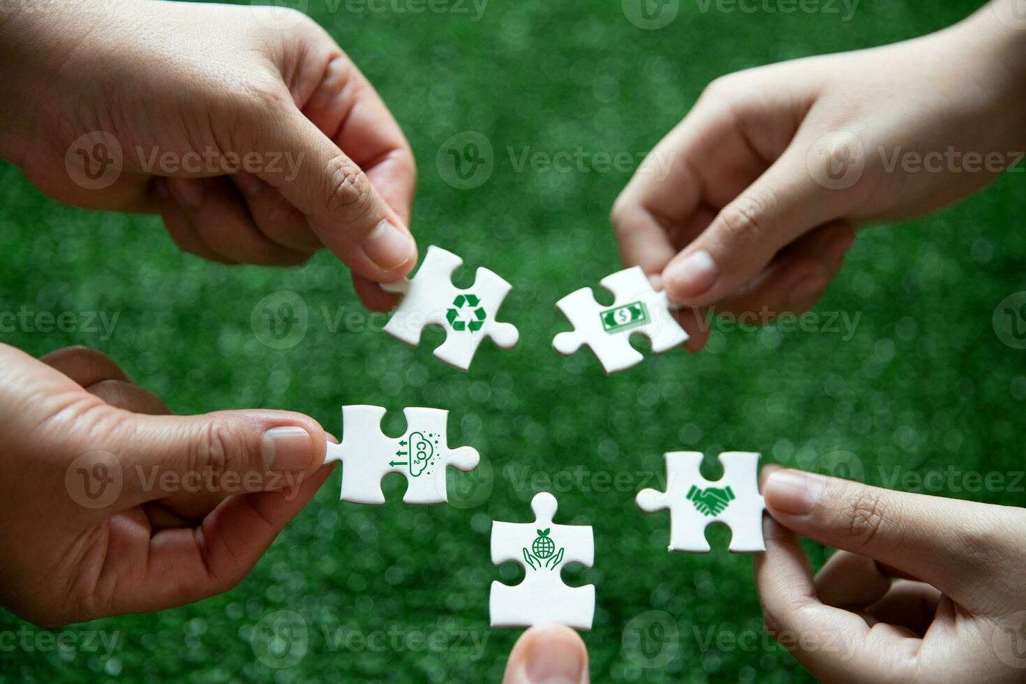 Companies are targeting net zero greenhouse gas emissions. Carbon credit conceptTradable certificate to drive industry in direction of low emissions in efficiency costJigsaw puzzle with decrease CO2 photo