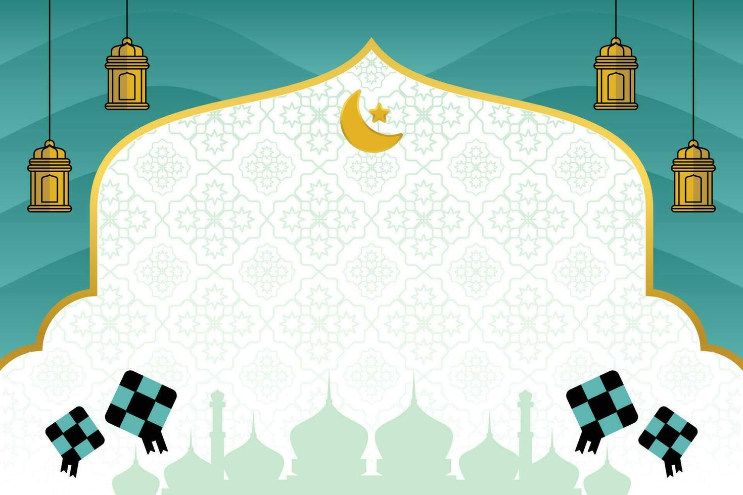 editable eid rebaja bandera modelo. con diamante adornos, luna, estrellas, linternas y el silueta de un mezquita. diseño para social medios de comunicación, póster, saludo tarjeta, red. islámico vector ilustración