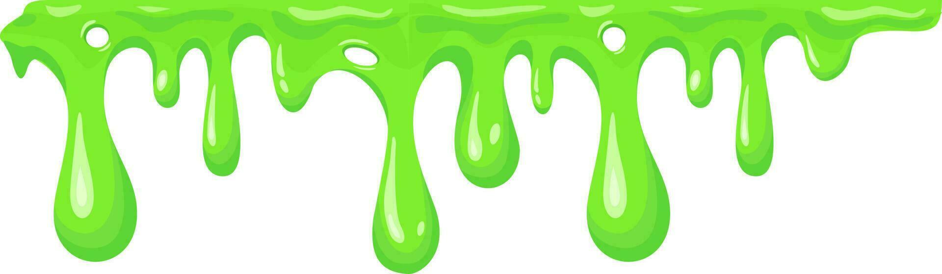 Seamless dripping slime repeatable isolated on white.Cartoon mucus green goo drip sticky slimy mucus, liquid splash splatter, viscous snot, blob poison, splodge glow glue jelly. Vector illustration.