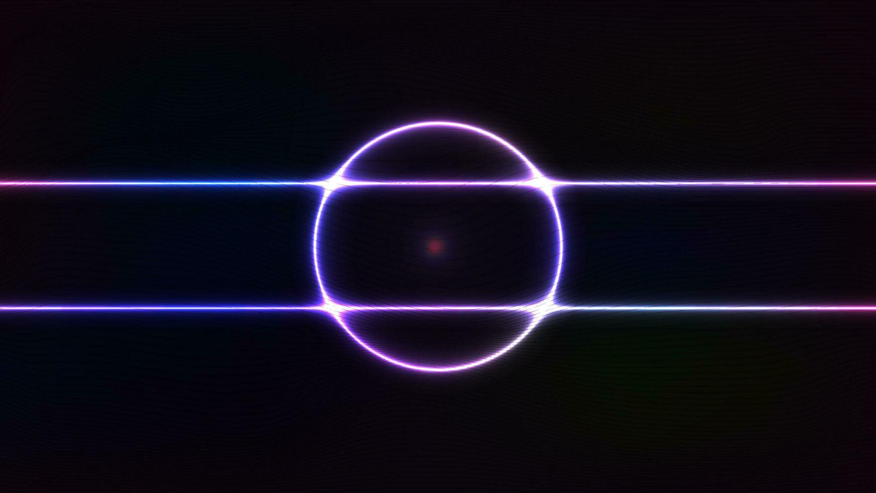 Photo abstract pathway with neon light circle reflecting, A bright neon circle in front. neon lights background theme.