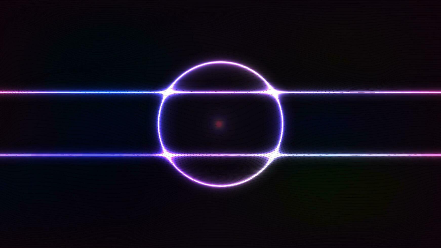 Photo abstract pathway with neon light circle reflecting, A bright neon circle in front. neon lights background theme.