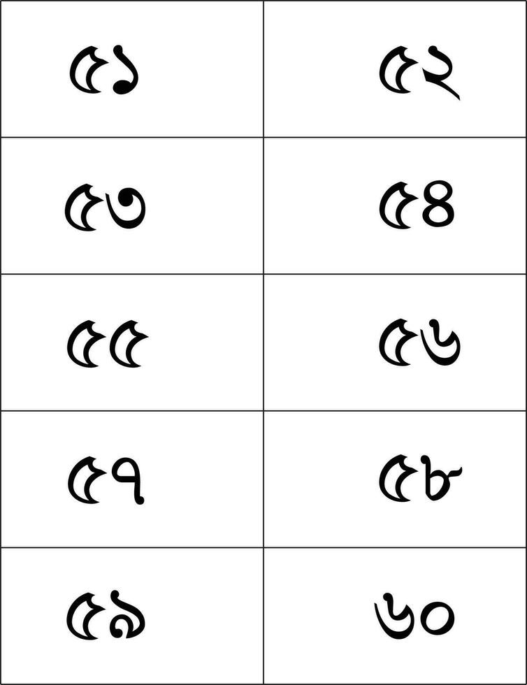 Counting in Bengali from 51 to 60 .Bangla number table vector