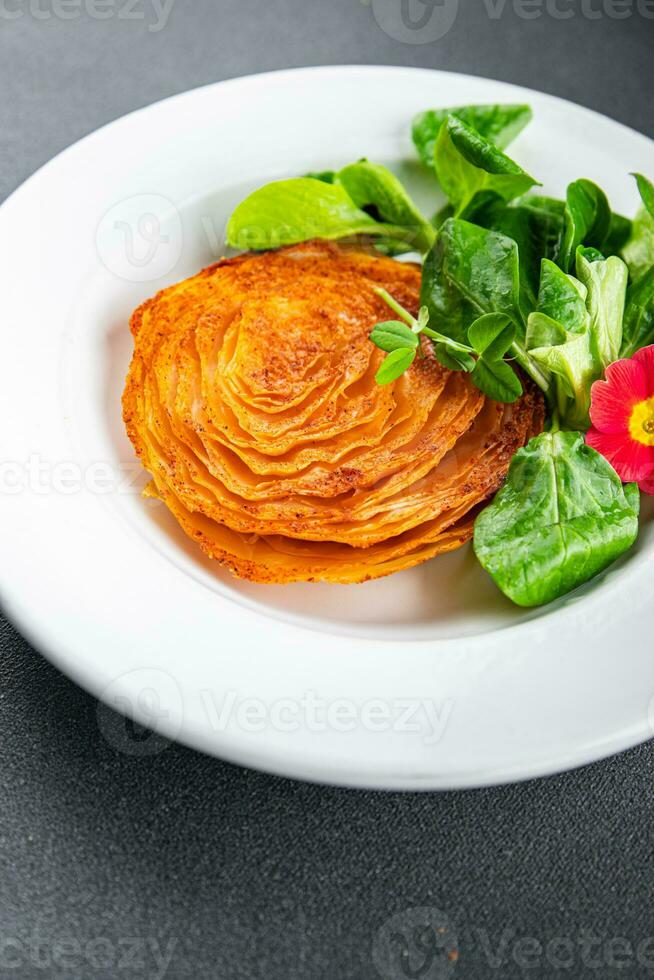 cabbage steak veggie vegan or vegetarian foodhealthy meal food snack on the table copy space food background rustic top view photo