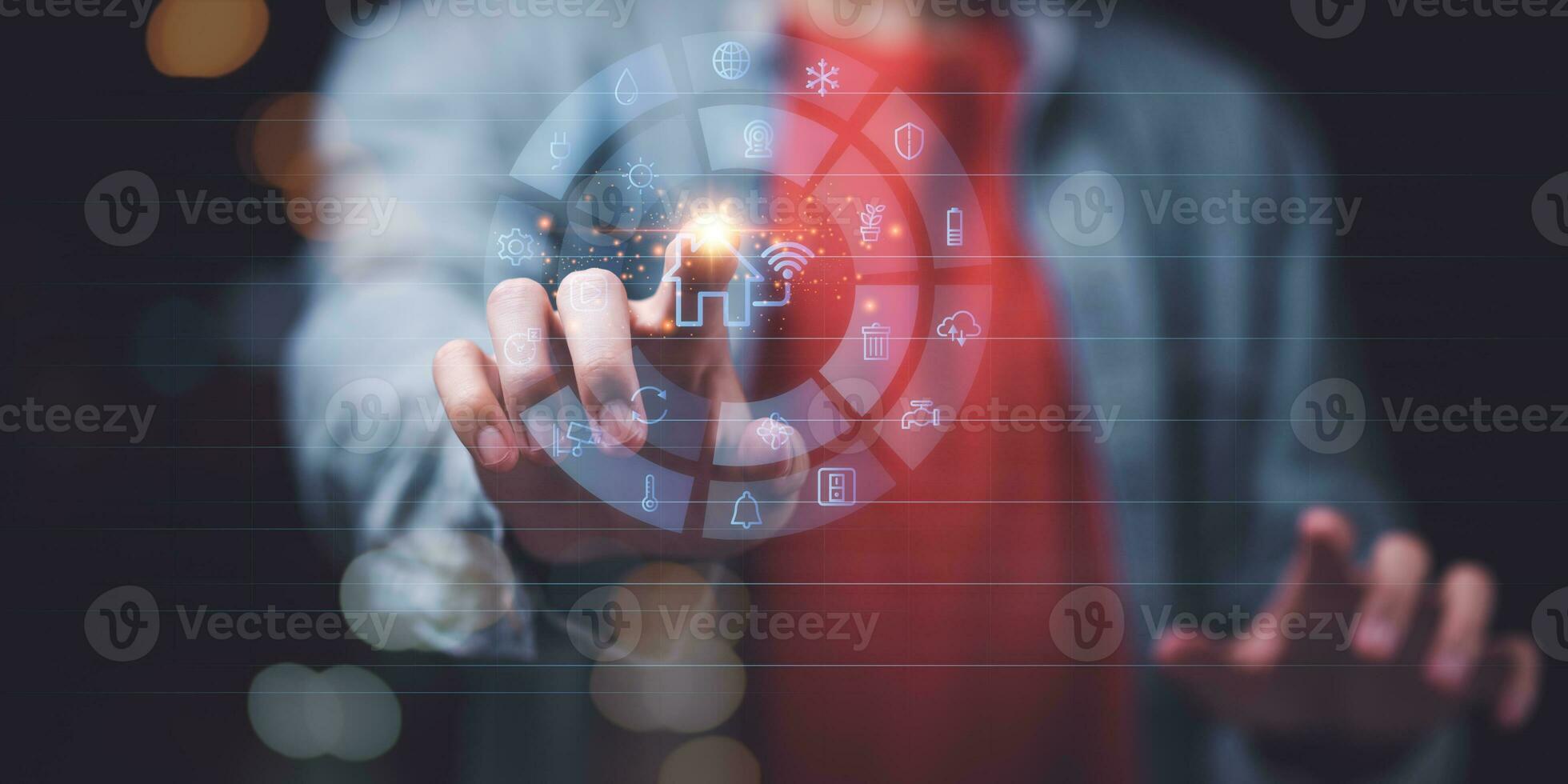 smart home technology concept ,Wireless automation control with applications ,Connecting your home or office with software ,Connecting and controlling a smart home ,remote control of appliances photo
