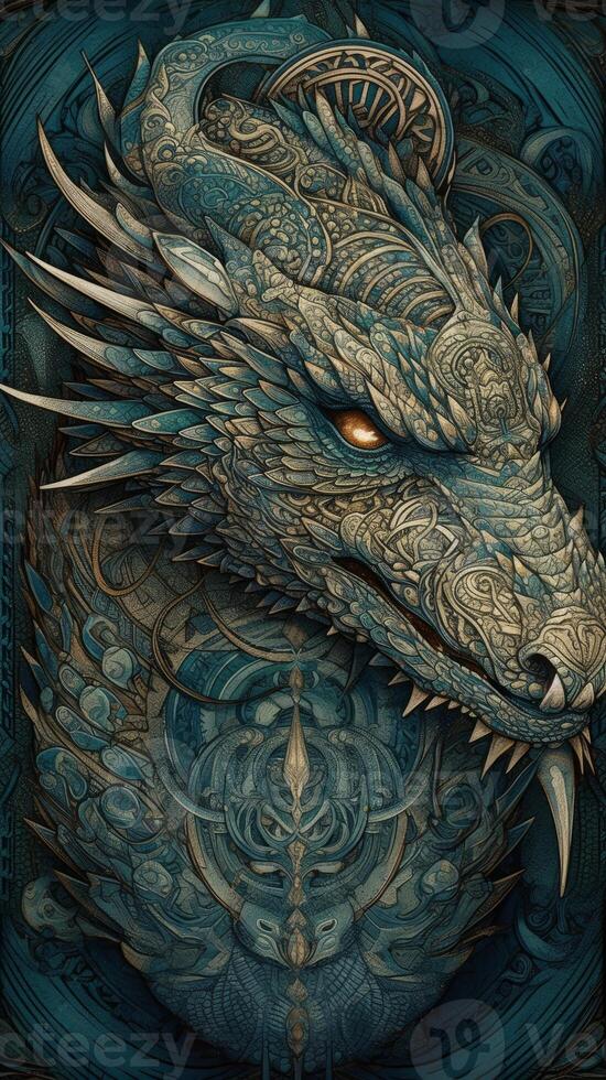 Dynamic chromo lithographic print Mighty designer dragon photo