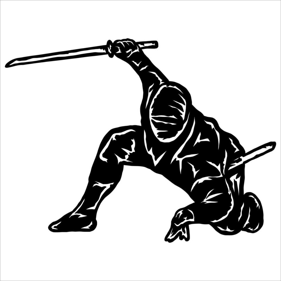 ilustración vector de ninja participación espada para logo, icono, postor etc