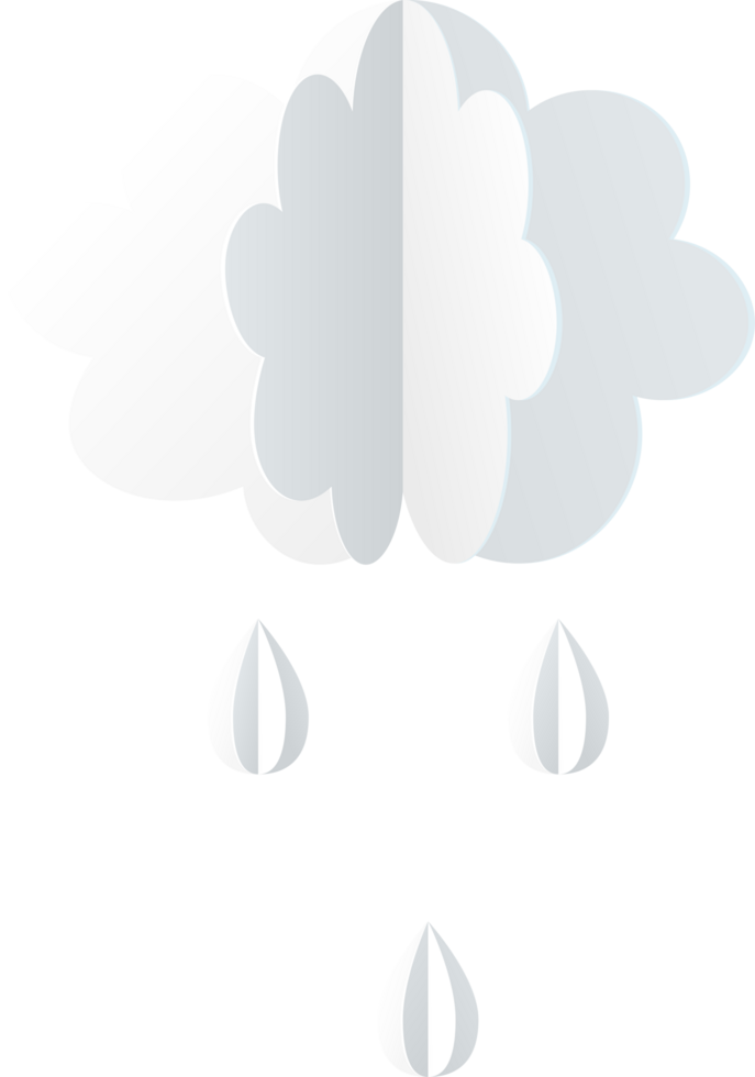 Cloud and Rain.Origami paper cut style. png
