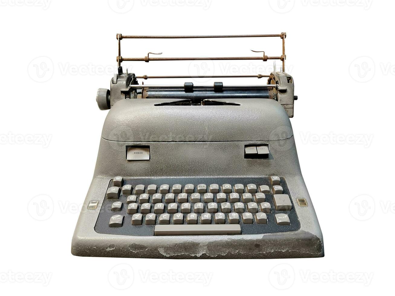 Old electric typewriter isolated on white background photo