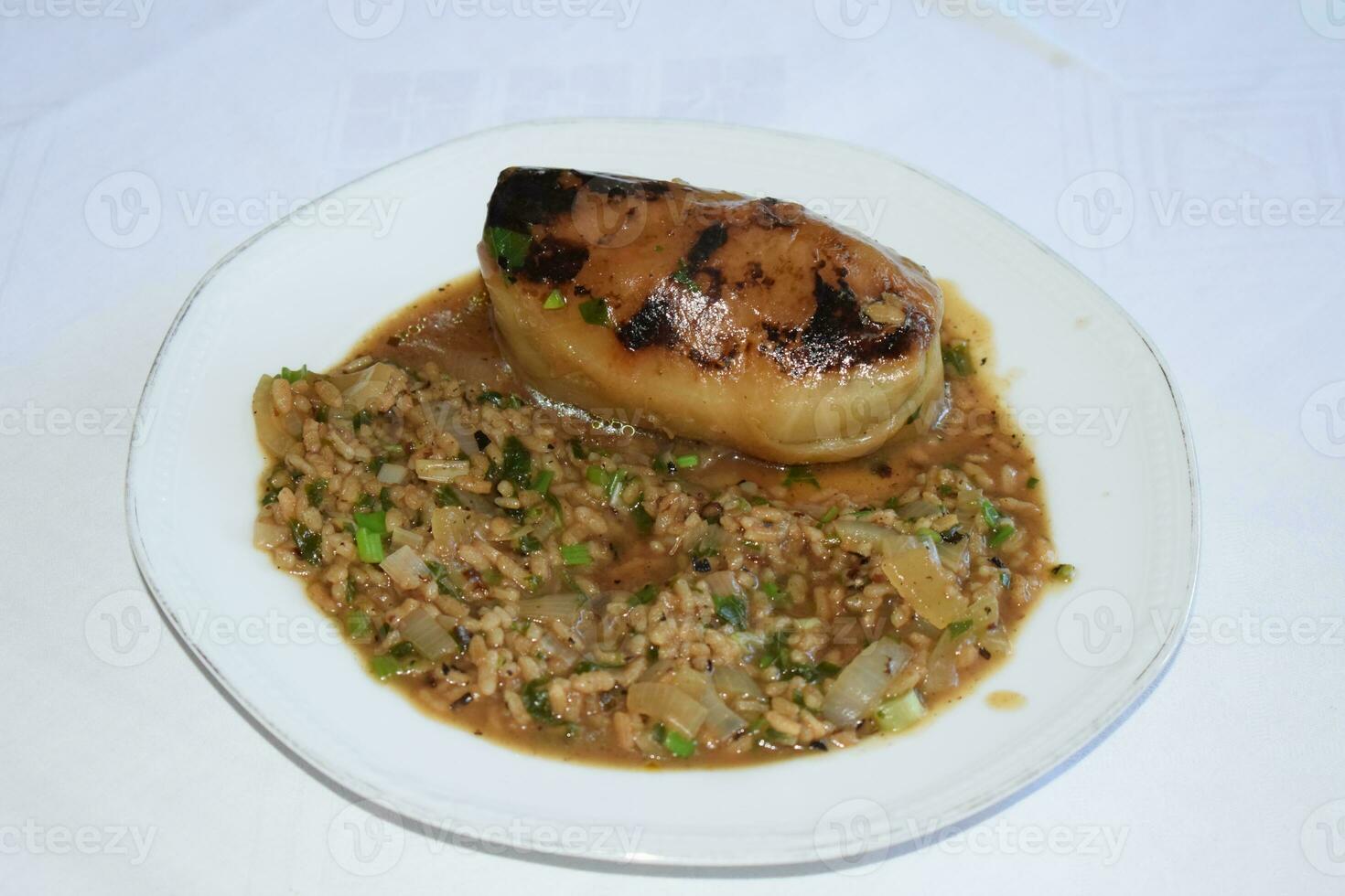 Dark Fried Cabbage Roll with Rice photo