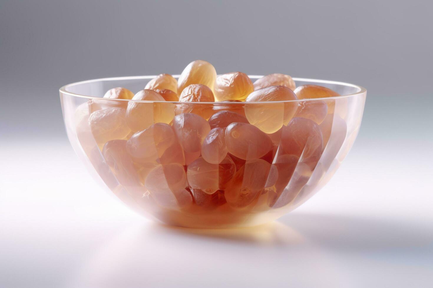 date seeds in a bowl on a white surface, in the style of translucent geometries, graceful poses, infused with social commentary, generat ai photo