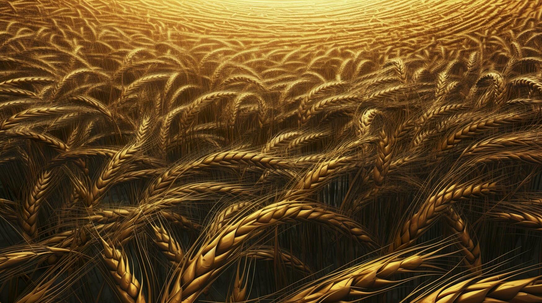 dorado centeno campo desde arriba cerca, molecular arte, 3d, argentino grano, ultra, alta definición, generar ai foto