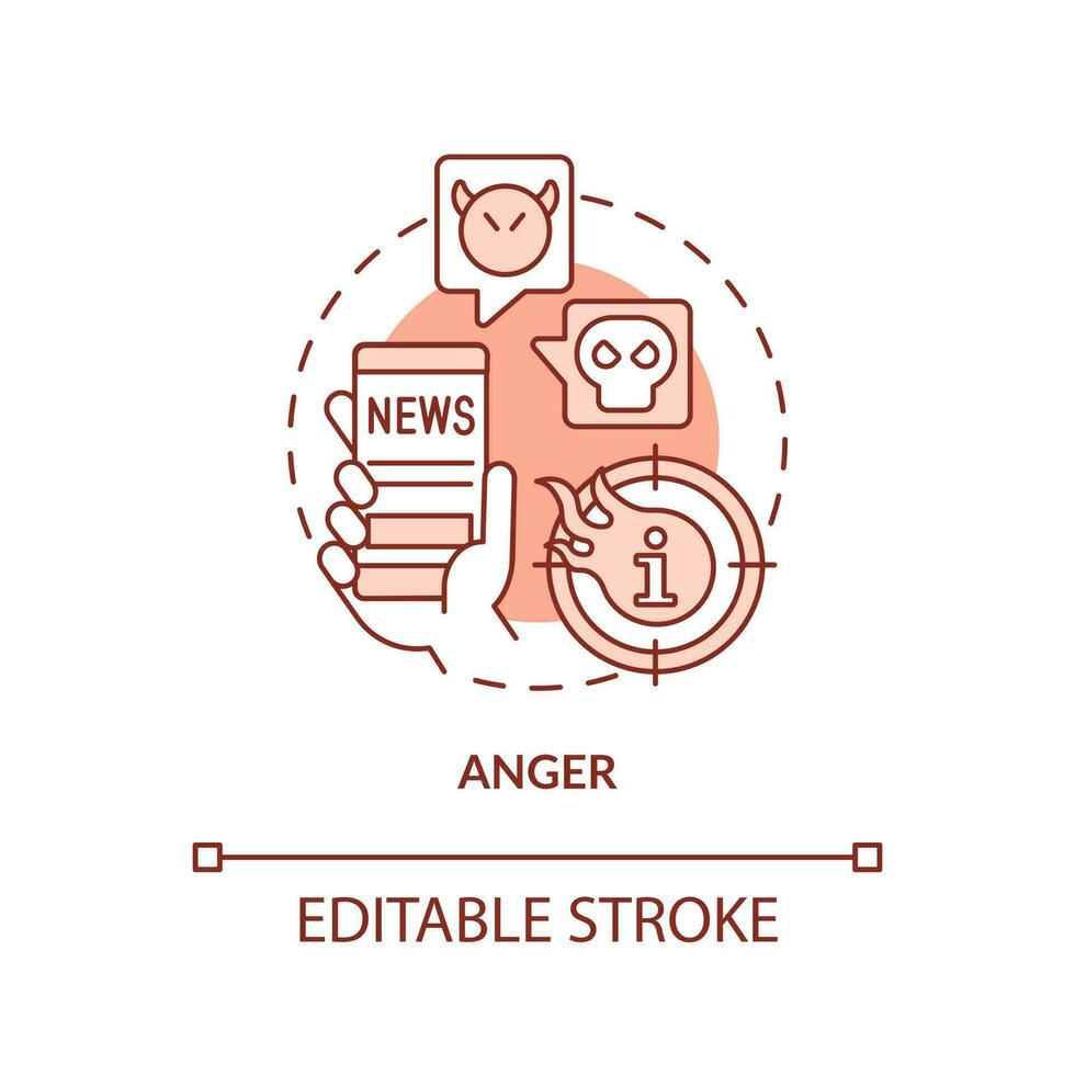 Anger red concept icon. Media overload. Obsessively reading news issue abstract idea thin line illustration. Isolated outline drawing. Editable stroke vector