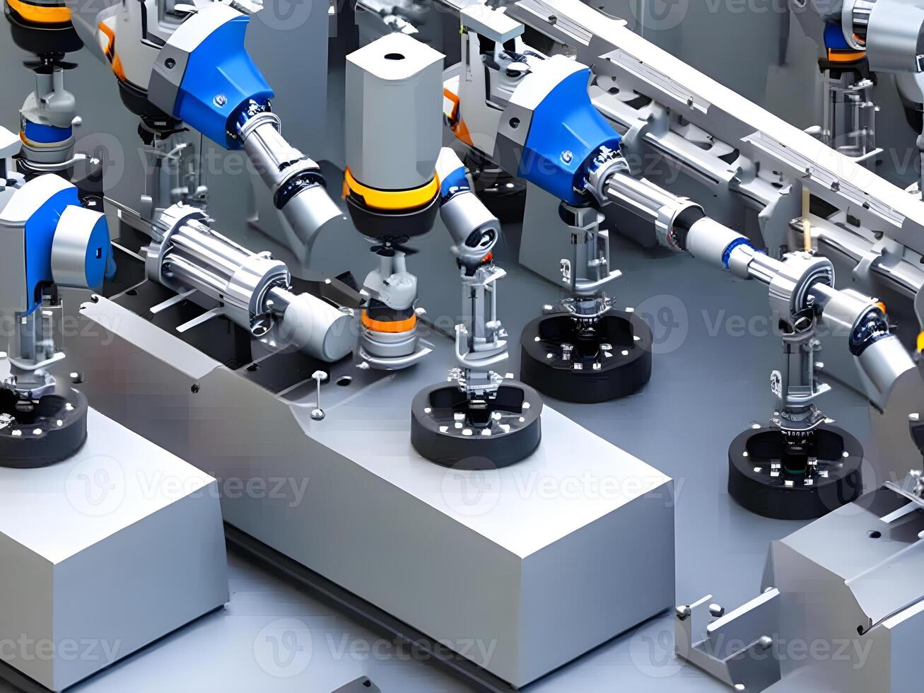 Modern High Tech Industrial Robotic arm on the factory production line production line is being welded. . photo