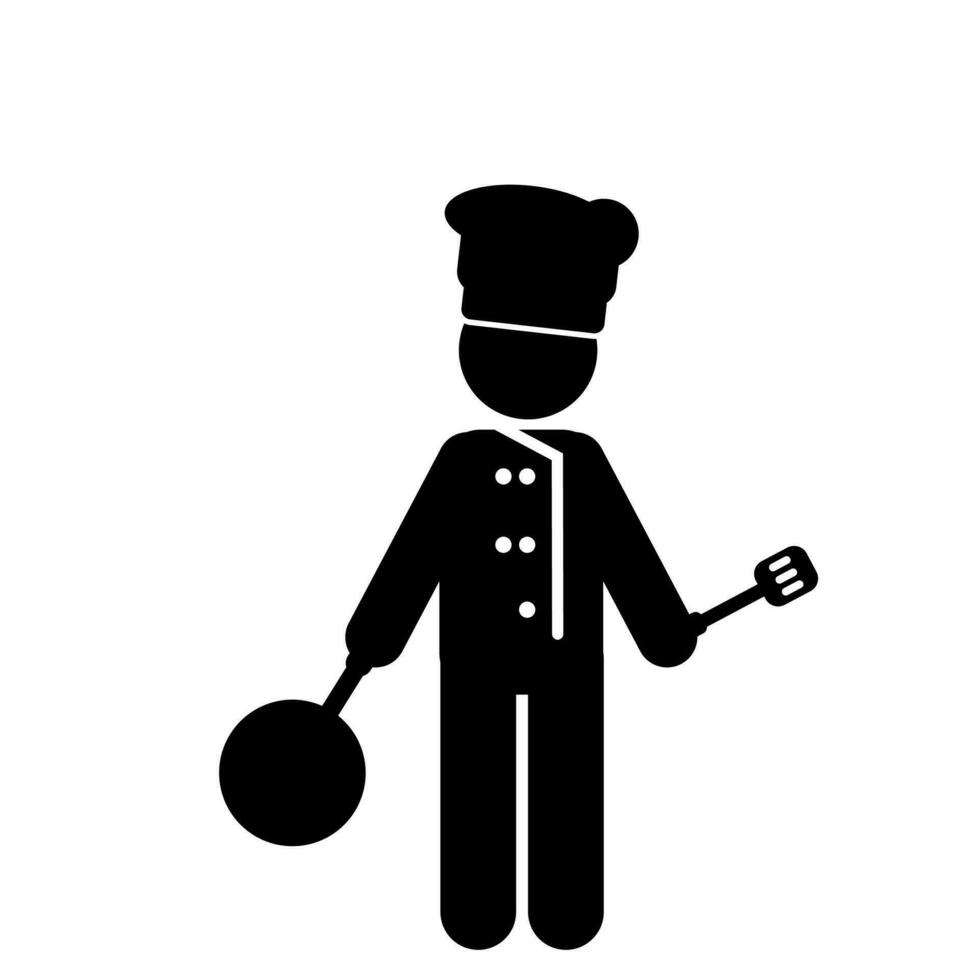 illustration and icon chef is cooking. stick figures. pictogram.the chef is cooking vector