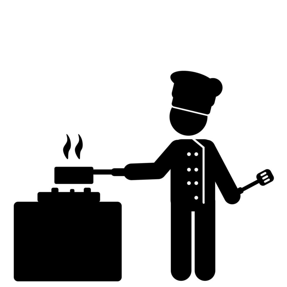 illustration and icon chef is cooking. stick figures. pictogram.the chef is cooking vector