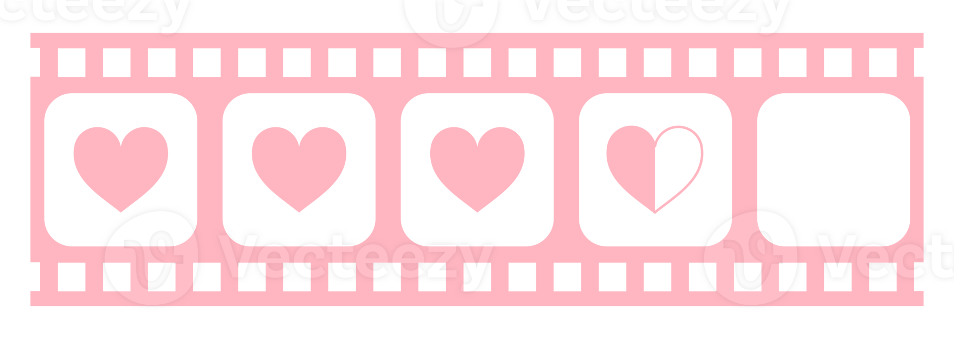 Heart Shape in the Filmstrip Silhouette, Movie Sign for Romantic or Romance or Valentine Series, Love or Like Rating Level Icon Symbol for Romanticism Movie Story. Rating 3,5. Format PNG