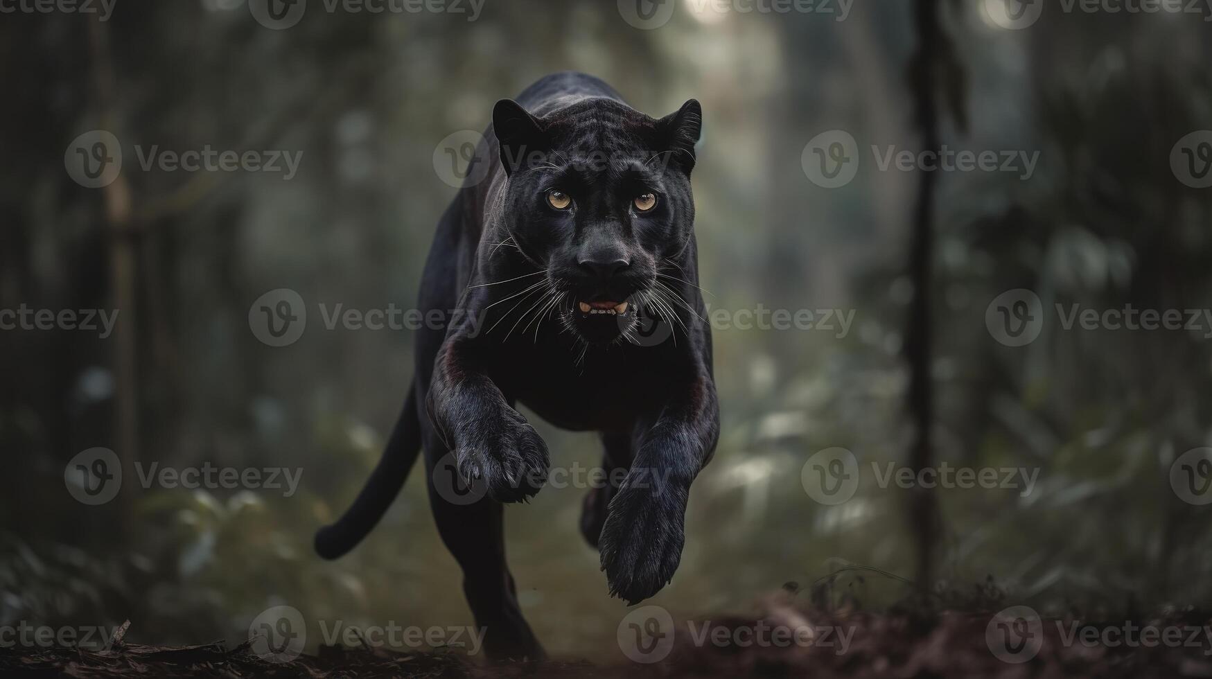 Graceful Leap, Black Panther in the Jungle. photo