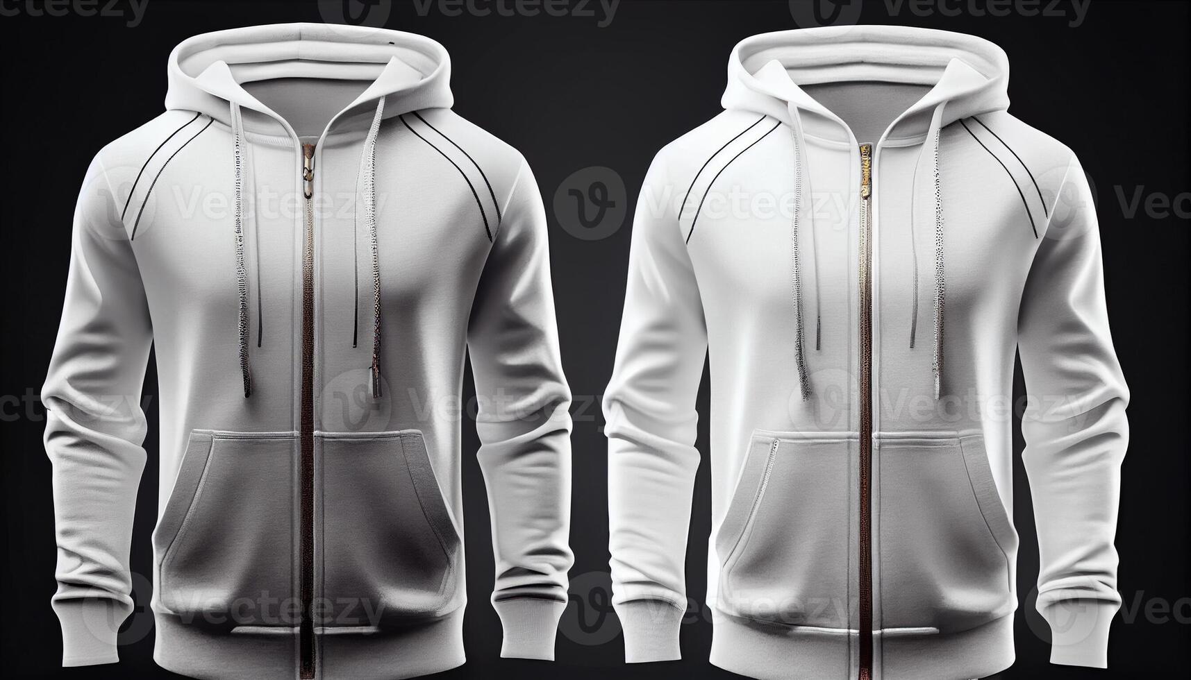 Zip-up Hoodie print mockup, 3d render, Front and back, copy space, photo