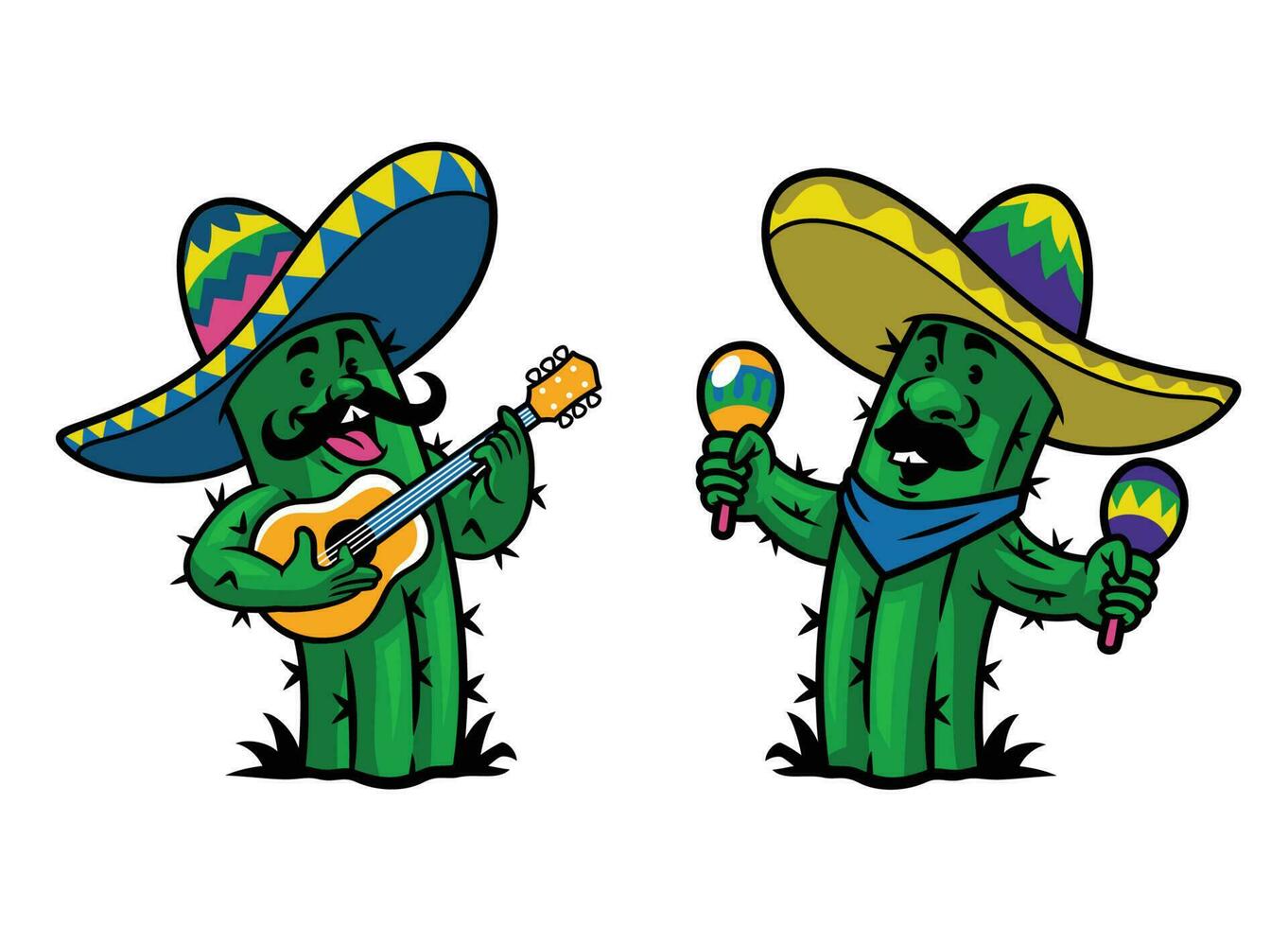 Cartoon Cactus Mexican Mascot Set vector