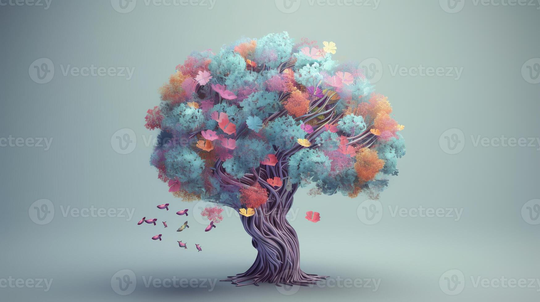 Human brain tree with makes, self care and mental thriving concept. Creative resource, photo