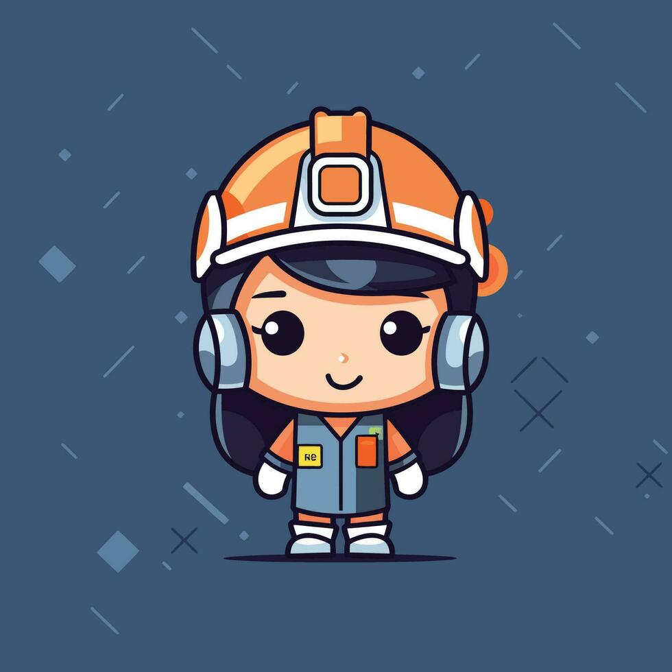 Cute kawaii engineer labor chibi mascot vector cartoon styleCute kawaii engineer labor chibi mascot vector cartoon style