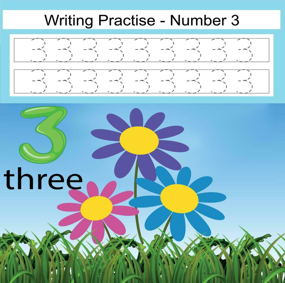 Numbers 1to10, handwriting tracing practice sheet, writing training for children, preschool activity, educational game, math printable worksheet, learning to count, vector illustration Earth Day items