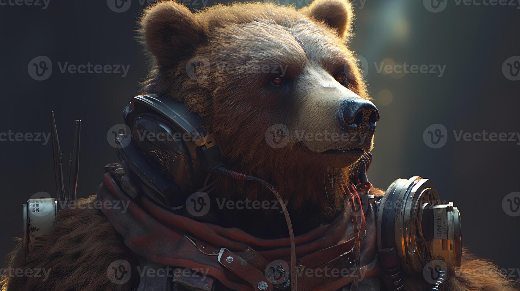 brown furred bear mercenary, digital art illustration, photo