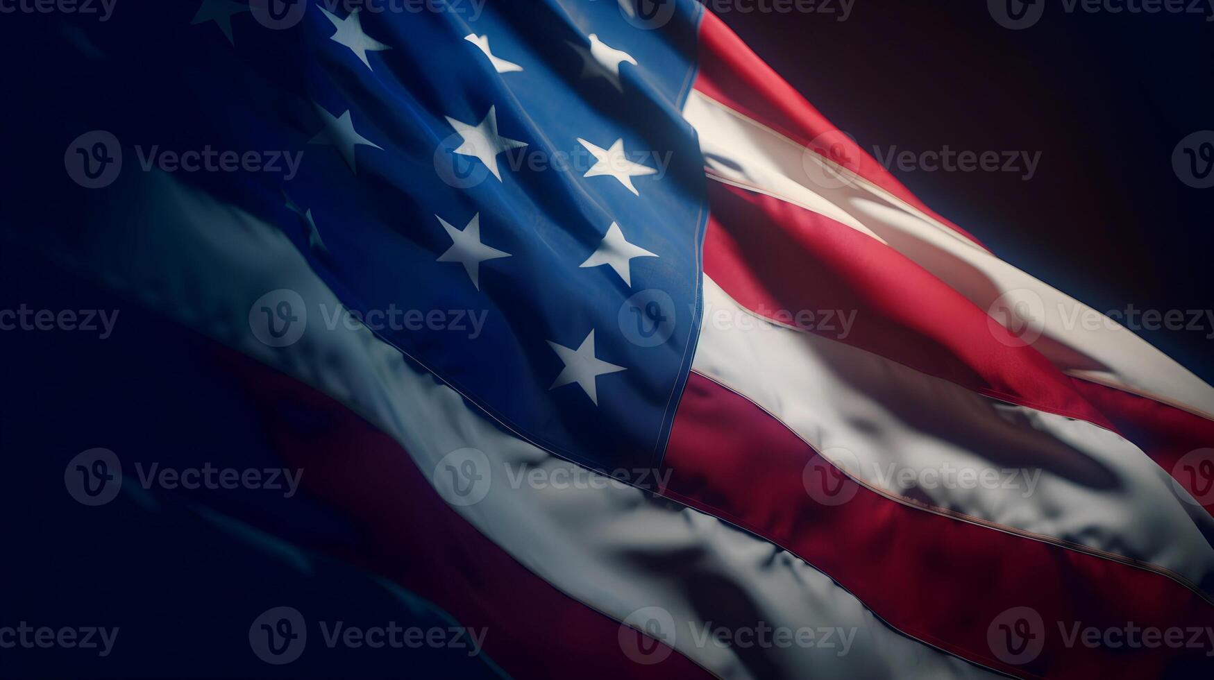content, American flag waving in the wind. vertical banner. Flag Day July 4th. National Flag Day. photo